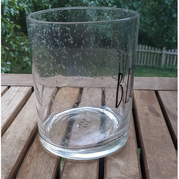 Rae Dunn Believe Black Bubble Clear Glass Vase Hurricane Lamp Pillar Candle HTF - Picture 4 of 7